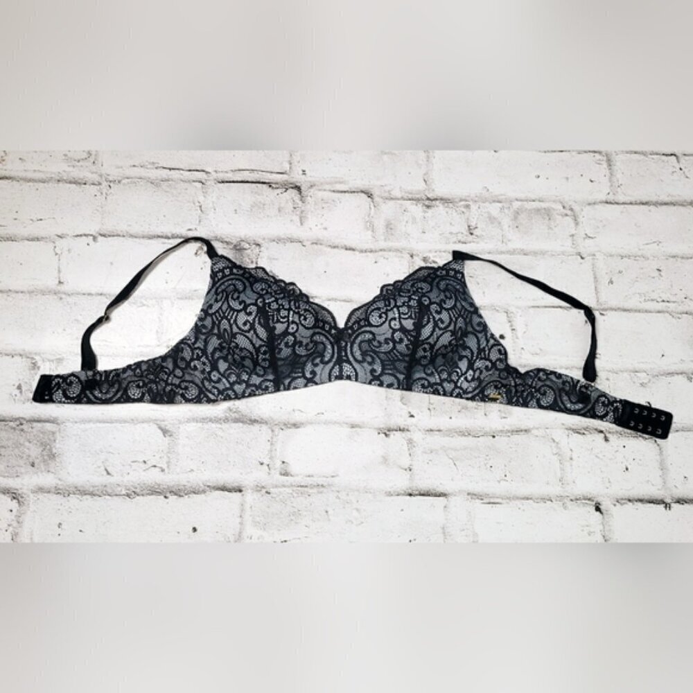 La Vie En Rose Lace Push Up Bra 38C Black Blue Padded Underwire - Picture 5 of 8